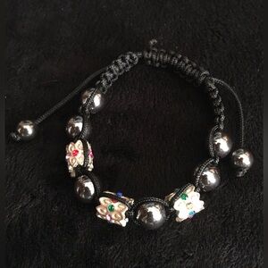 Hematite And Metal Beaded Adjustable Bracelet